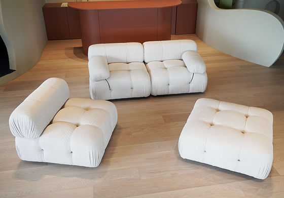 Diamond Tufted Modern Fabric Sofa Set 270*90cm White Segmented Splicing