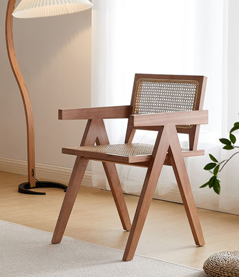 Nordic Rattan Dining Chair Cherry Wood Rattan Lazy Chair