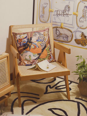 Nordic Rattan Dining Chair Cherry Wood Rattan Lazy Chair