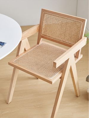 Nordic Rattan Dining Chair Cherry Wood Rattan Lazy Chair