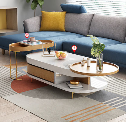 White Marble Top Coffee Table Multifunctional Oval Marble Coffee Table