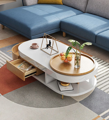 White Marble Top Coffee Table Multifunctional Oval Marble Coffee Table