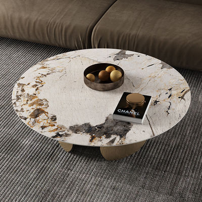 Extravagant 12mm Thick Round Rock Coffee Table Rock Plate Stainless Steel Foot