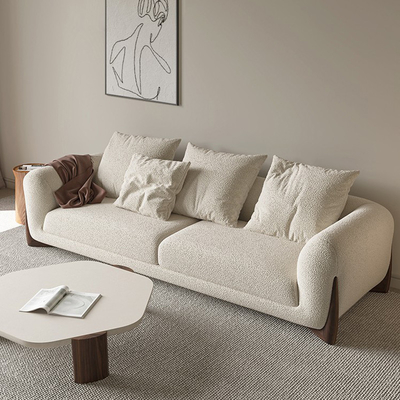 3 Seater Modern Fabric Sofa Set White Teddy Fleece Sponge Filling