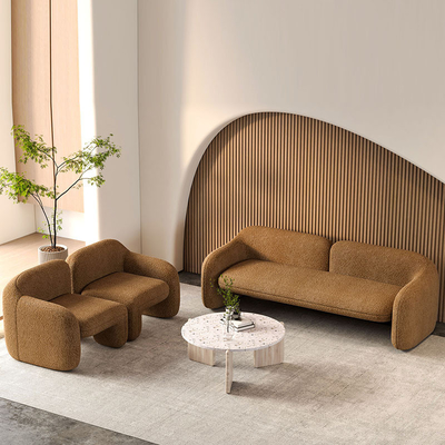 Curved Velvet Modern Fabric Sofa Set High Density Sponge For Dining Room