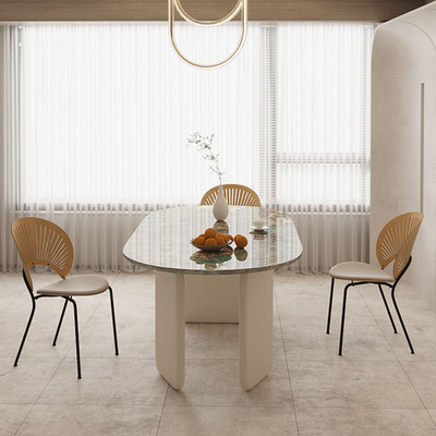 Ellipse Shape Contemporary Marble Dining Table 6mm Grey 160*85*75