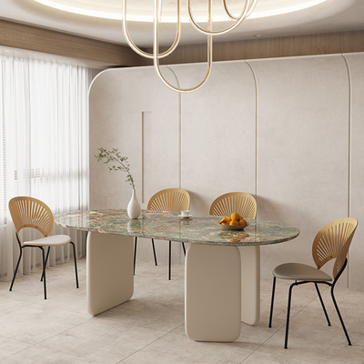 Ellipse Shape Contemporary Marble Dining Table 6mm Grey 160*85*75