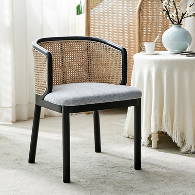 Hotel Restaurant Upholstered Wooden Chair Rattan Back 55*53*77