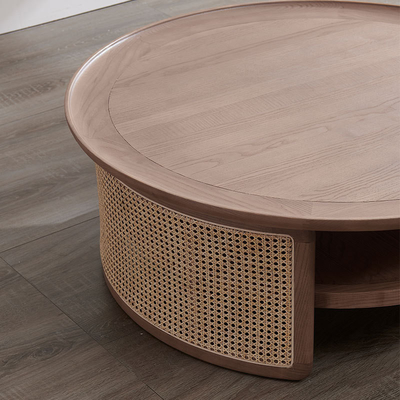 Vintage Solid Wood Rattan Round Coffee Table 80*80*40 For Hotel Hall