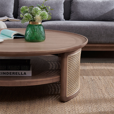 Vintage Solid Wood Rattan Round Coffee Table 80*80*40 For Hotel Hall