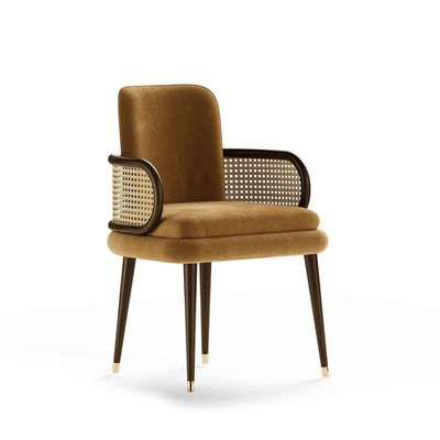 Mid Century Modern Rattan Wood Dining Chair Brown Color 42*56*75