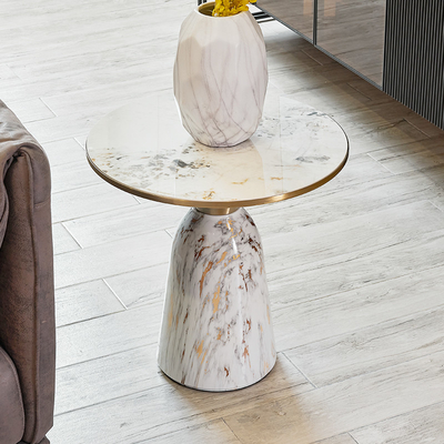 Stainless Steel White Marble Top Circular Coffee Table 50*50