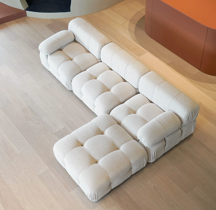 Diamond Tufted Modern Fabric Sofa Set 270*90cm White Segmented Splicing