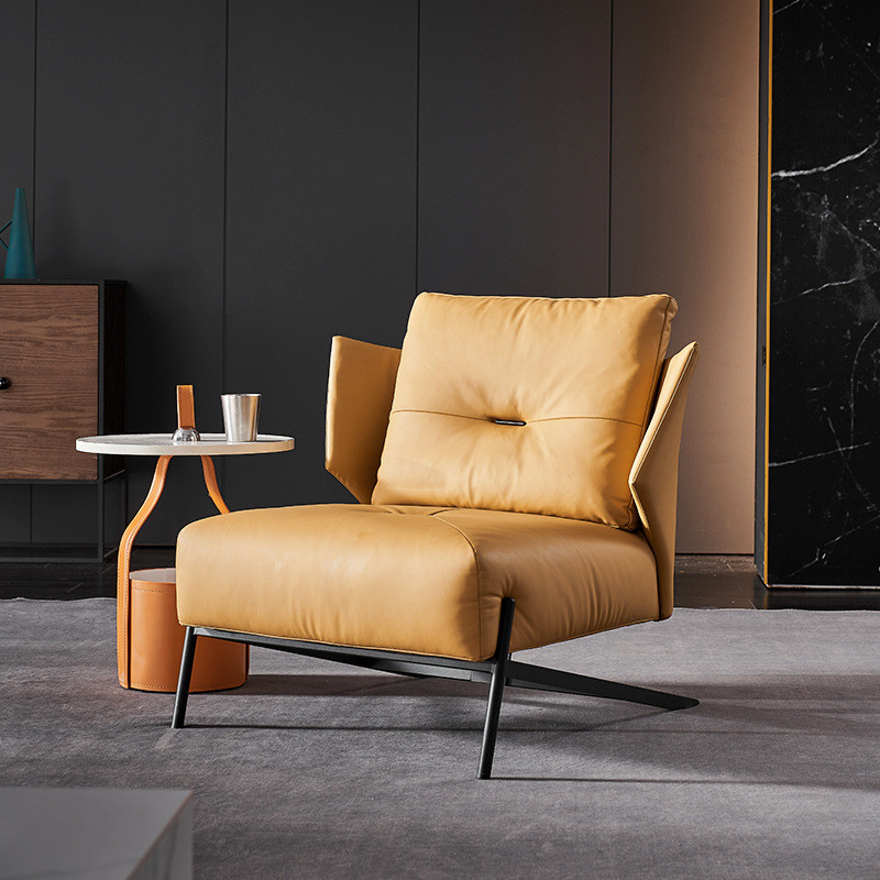 Coffee Shop Brown Leather Leisure Chairs With Black Legs