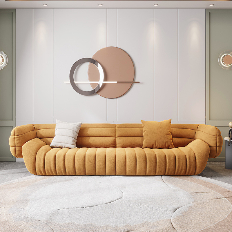 Apartment Modern Fabric Sofa Set Three Seater Yellow Color