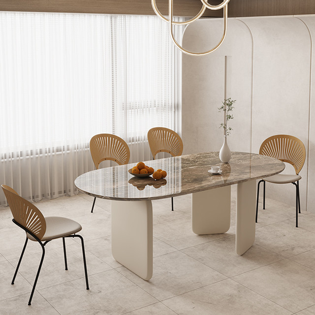 Ellipse Shape Contemporary Marble Dining Table 6mm Grey 160*85*75